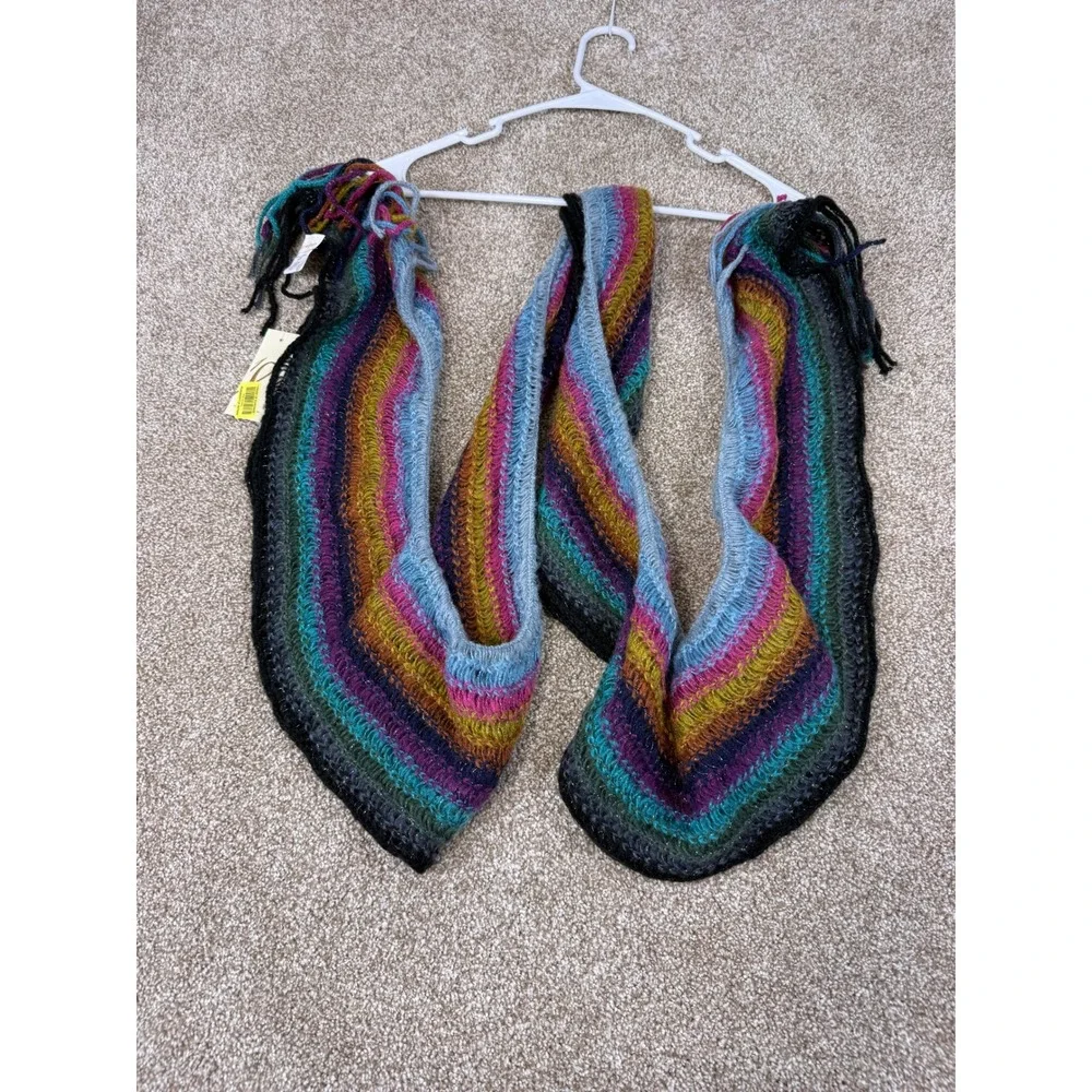 NWT Collection‎ Eighteen Rainbow Striped Metallic Boho Knit Scarf Festival Cozy
